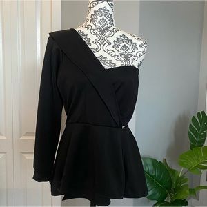 Black One Shoulder Long Sleeve Top